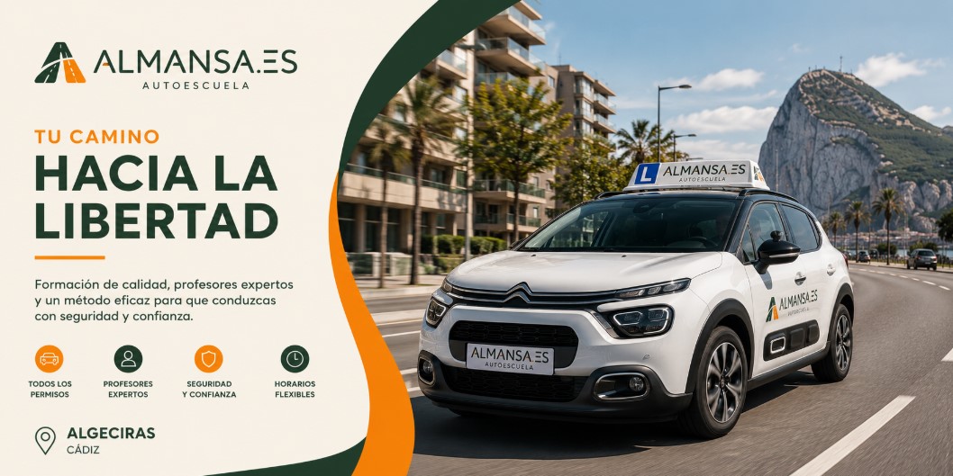 Coche de Autoescuela Almansa circulando en Algeciras